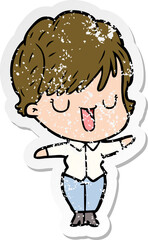 distressed sticker of a cartoon woman talking