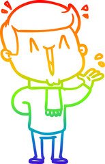 rainbow gradient line drawing of a cartoon excited man