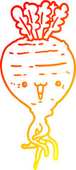 warm gradient line drawing of a cartoon turnip