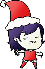 hand drawn gradient cartoon of a undead vampire girl wearing santa hat