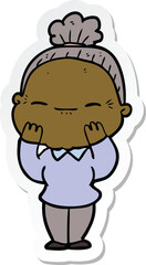 sticker of a cartoon peaceful old woman