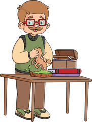 a middle grandfather make handicrafts by carving wood in the shape of a horse