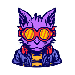Stylish Cat: Cyberpunk Futuristic Glasses Illustration - Iconic Design for a Cartoon Head