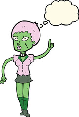 cartoon halloween girl with thought bubble