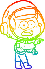 Obraz premium rainbow gradient line drawing of a cartoon surprised astronaut