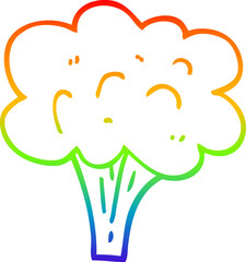 rainbow gradient line drawing of a cartoon broccoli stalk