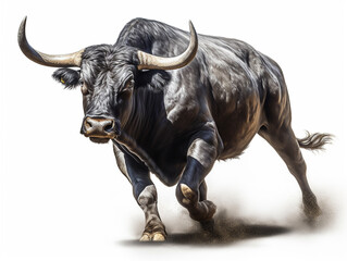 牛 （雄牛）　白背景　AI生成画像　ジェネレーティブAI