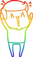 rainbow gradient line drawing of a cartoon happy man