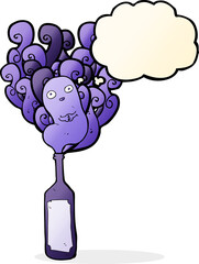 cartoon ghost in bottle with thought bubble