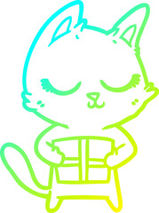 cold gradient line drawing of a calm cartoon cat