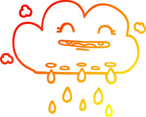 warm gradient line drawing of a cartoon rain cloud