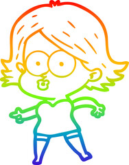 rainbow gradient line drawing of a cartoon girl pouting