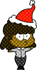 hand drawn comic book style illustration of a whistling girl wearing santa hat