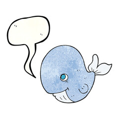 freehand speech bubble textured cartoon happy whale