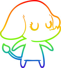 rainbow gradient line drawing of a cute cartoon elephant