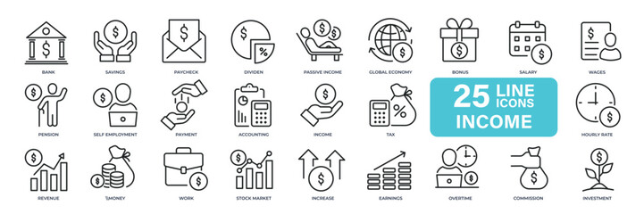 Income thin line icons. Editable stroke. For website marketing design, logo, app, template, ui, etc. Vector illustration.