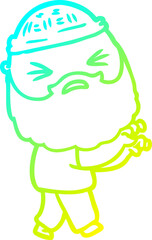 cold gradient line drawing of a cartoon man with beard