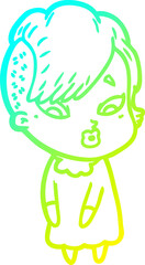 cold gradient line drawing of a cartoon surprised girl