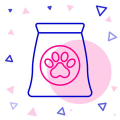Line Bag of food for pet icon isolated on white background. Food for animals. Dog bone sign. Pet food package. Colorful outline concept. Vector
