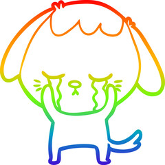 rainbow gradient line drawing of a cute puppy crying cartoon