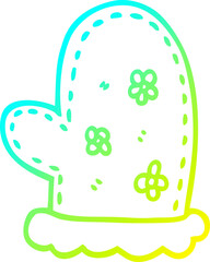 cold gradient line drawing of a cartoon oven mitts