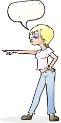 cartoon woman pointing with speech bubble