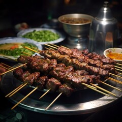 Savor the Authenticity Freshly Grilled Xinjiang Lamb Skewer. Generative AI