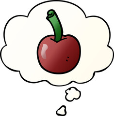 cartoon cherry with thought bubble in smooth gradient style