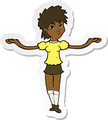 sticker of a cartoon woman shrugging shoulders
