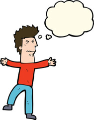 cartoon stressed man with thought bubble