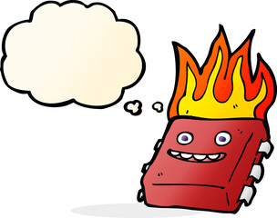 cartoon red hot computer chip with thought bubble