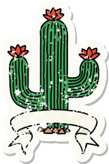 worn old sticker with banner of a cactus