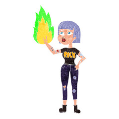 freehand drawn retro cartoon rock girl