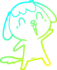 cold gradient line drawing of a cute cartoon dog crying