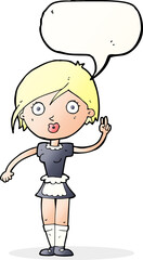 cartoon waitress making hand gesture with speech bubble