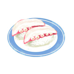 お皿に乗った寿司のイラスト　タコ
