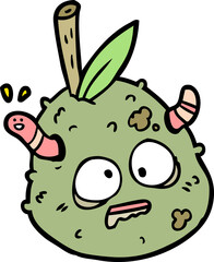 cartoon rotting old pear with worm