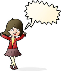 cartoon happy girl with speech bubble