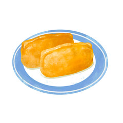 お皿に乗った寿司のイラスト　いなり寿司