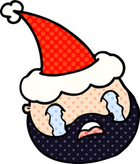 hand drawn comic book style illustration of a male face with beard wearing santa hat