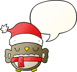 cute christmas owl with speech bubble in smooth gradient style
