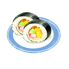 お皿に乗った寿司のイラスト　太巻き