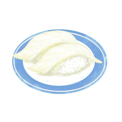 お皿に乗った寿司のイラスト　イカ