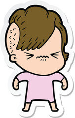 sticker of a cartoon annoyed hipster girl