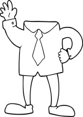 freehand drawn black and white cartoon headless businessman