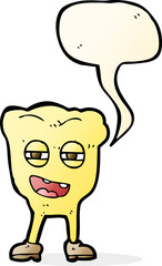 Obraz premium cartoon rotten tooth character with speech bubble