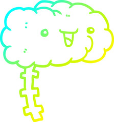 cold gradient line drawing of a happy cartoon brain