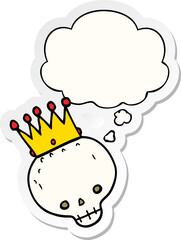 cartoon skull with crown with thought bubble as a printed sticker