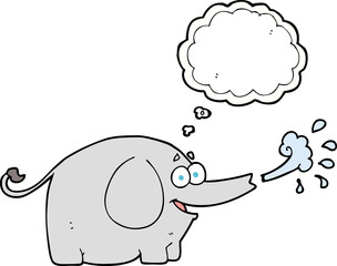 freehand drawn thought bubble cartoon elephant squirting water