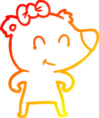 warm gradient line drawing of a female bear cartoon